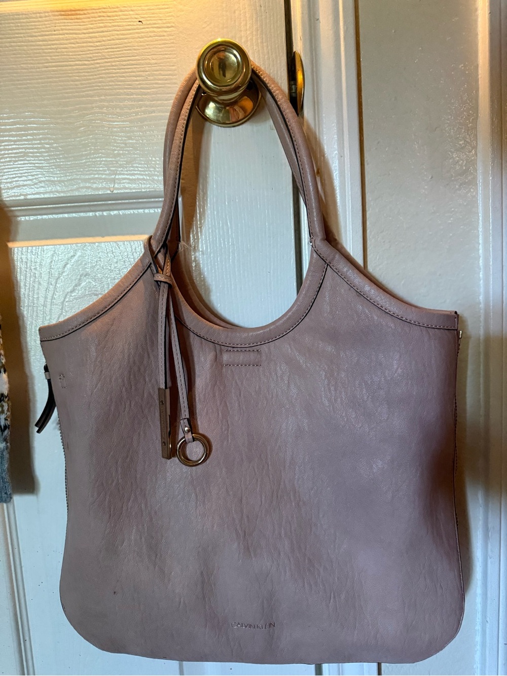 Calvin Klein Dusty Rose Leather Tote with Ring Accent